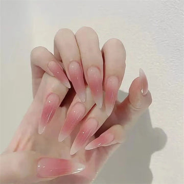 Qfdian 10pcs Handmade Press On Nails Fake Nails Honey Peach Blush Middle Short Almond Oval Coffin False Nails Gentle Nails Finger Tips